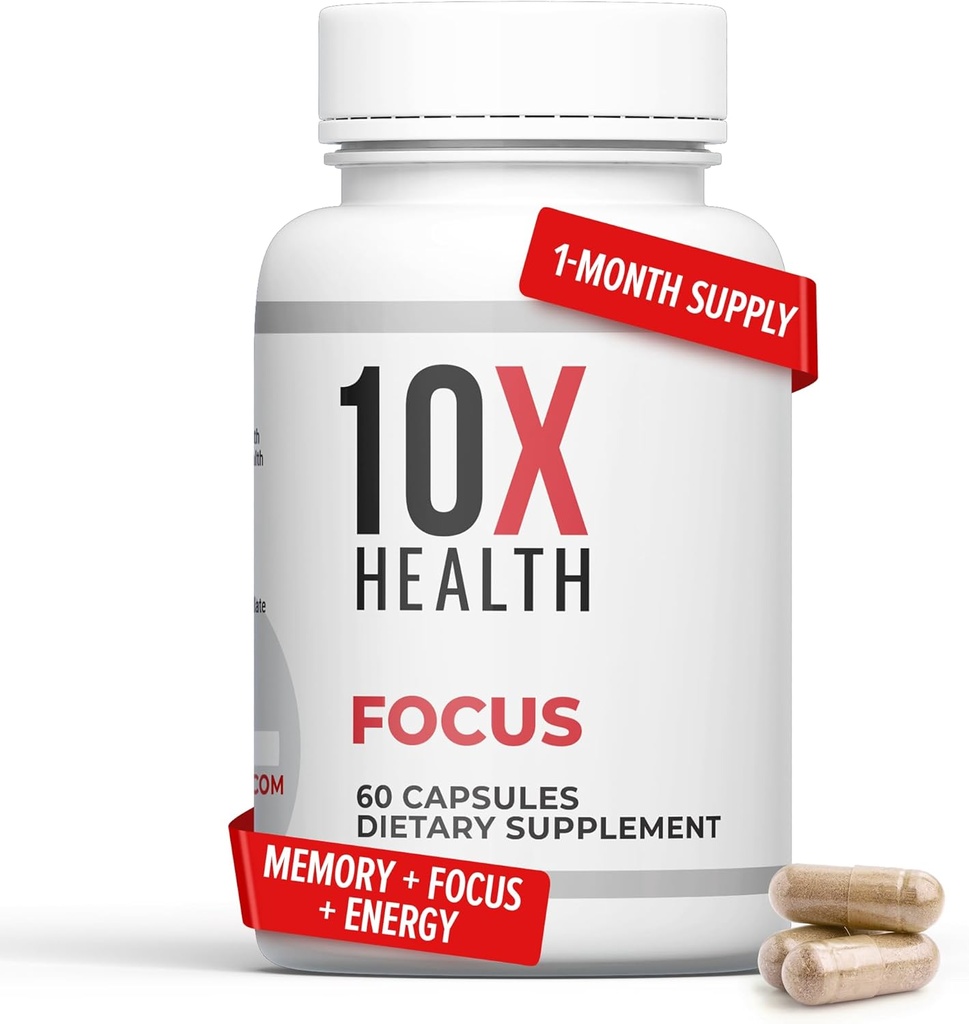 10X 健康焦点 Rhodiola Rosea - 记忆和焦点的大脑补充 - 60 Capsules Focus补充,与Ginkgo Biloba,Huperzine A - Ginkgo Biloba Capsules的脑健康记忆补充