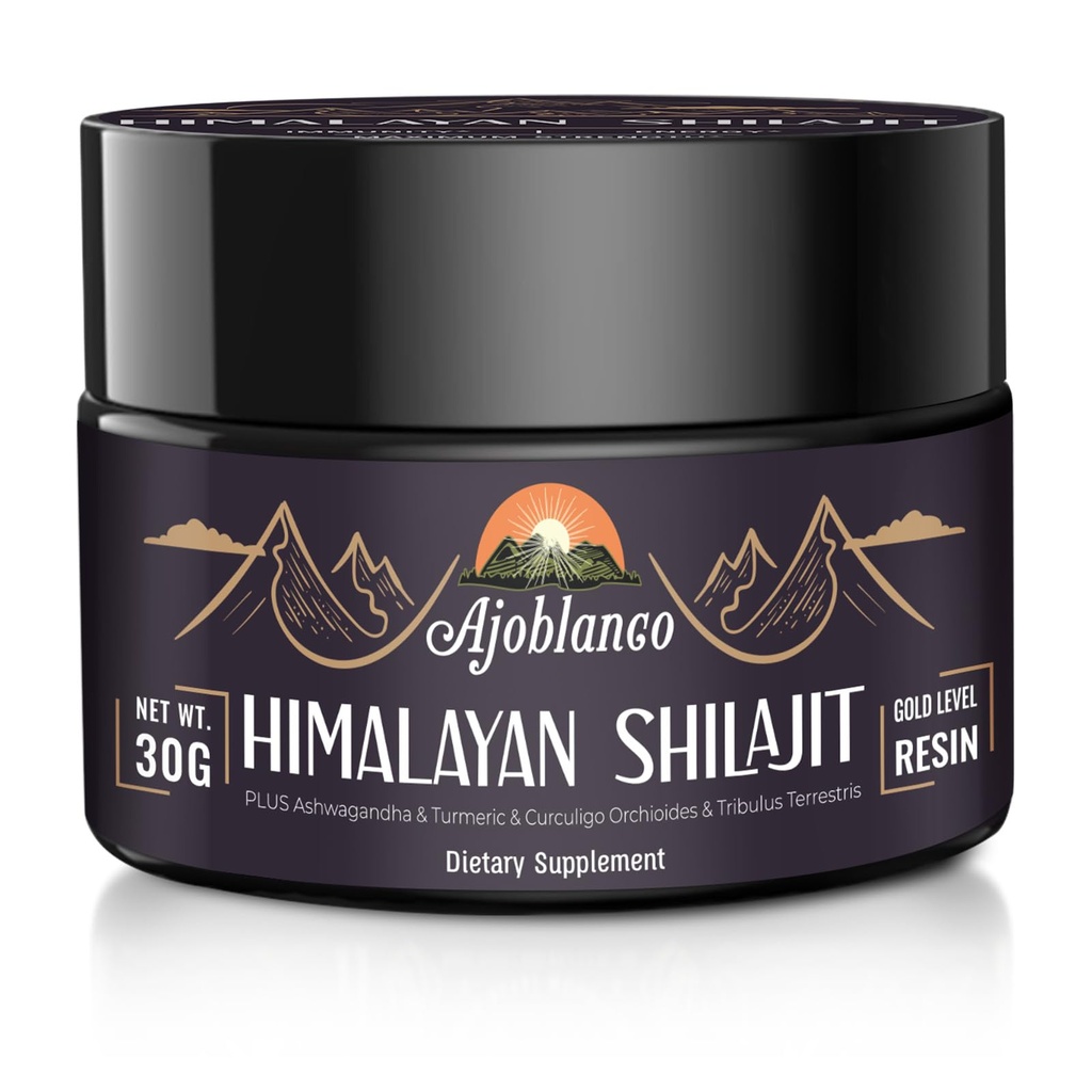 Ajoblanco 600mg 天然喜马拉雅有机物 Shilajit Resin - Himalayan Gold Shilajit Resin 与能源、强度和豁免高潜力有机物 Ayurvedic Blend, 第1包