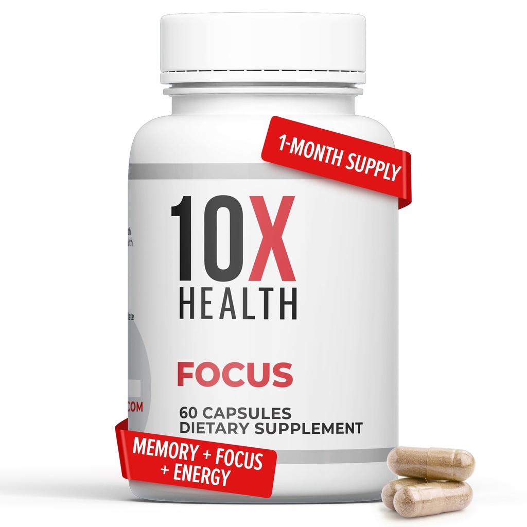 10X 健康焦点 Rhodiola Rosea - 记忆和焦点的大脑补充 - 60 Capsules Focus补充,与Ginkgo Biloba,Huperzine A - Ginkgo Biloba Capsules的脑健康记忆补充