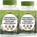 Oregano Oil, Garlic 提取物, 橄榄叶, 黑种子油, Astragalus-Immune 支持和 男女消化健康补充 - 120 计数