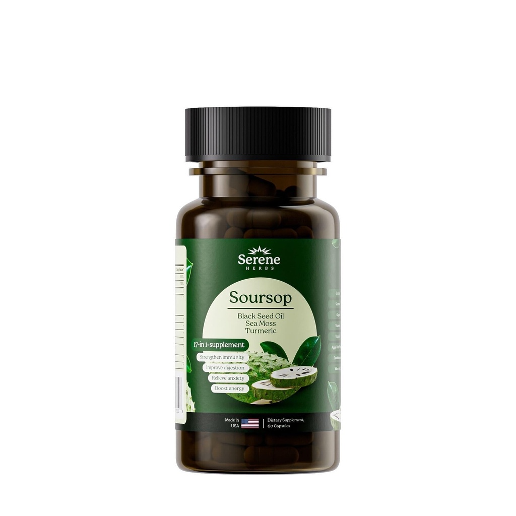 Serene Herbs 17-in-1 Sea Moss Capsules with Irish Seamoss, 黑种子石油, Ashwagandha, Turmeric & Bladderwrack - 高级豁免, 能源和古特支持 - 天然草药补充 - 60 Counter