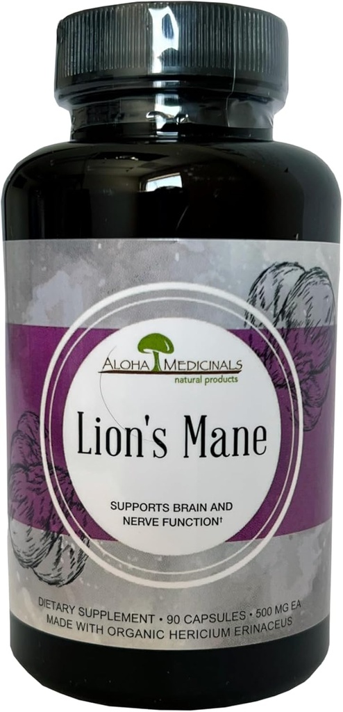 Aloha Medicinals Lion's Mane, 认证有机蘑菇补充品, 支持记忆和浓度, 包每包1, 90个卡普尔