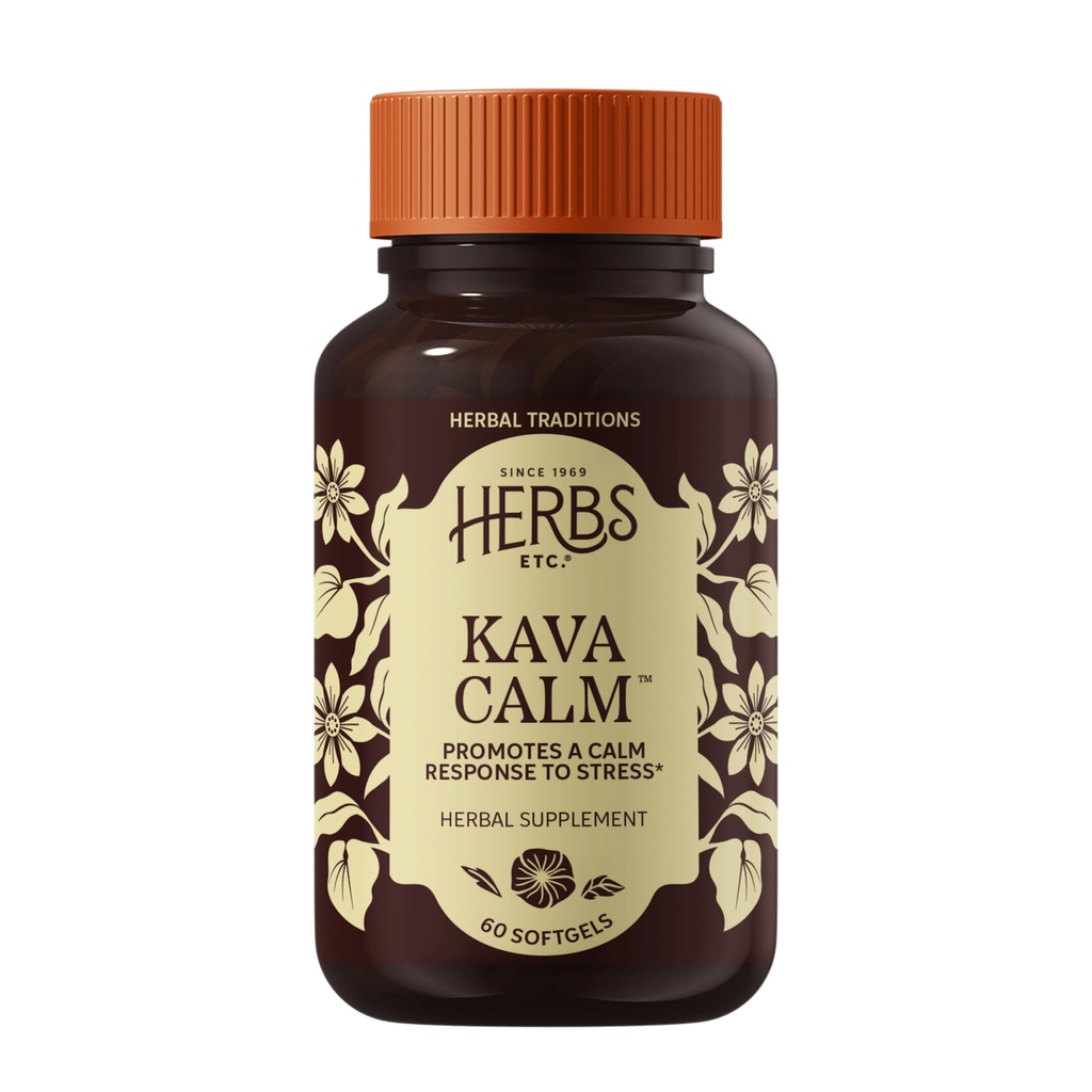 草药 Etc. Kava Calm Complex - 支持自然放松的草药补充 - 支持休息 - 神经舒缓补充 - 60 Softgels (60 services)