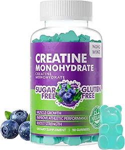 新华网 男子和女子单水合物 Gummys, 肌肉强力的Chewables Creatine Monohydrate, 肌肉建构器, 能量靴, 工作前补充(180计数)-蓝莓 Flavor. 2 Pack