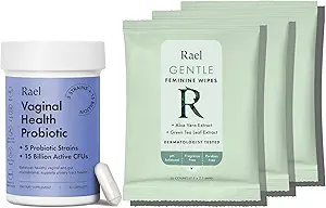 Rael Bundle -- -- 妇女增生补充剂、消化酶、尿道切除术保健(30天供应)和可流性女性擦拭、pH平衡(10个计数,3包)