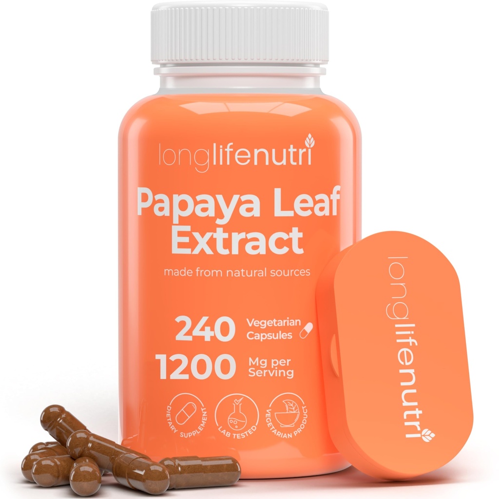 Long LifeNutri Papaya Leaf Except Supplement – 1,200 mg / service - 240 Vegetarian Capsules, 4-Month Supplement, from Carica Papaya for Daily Wellness, GMP认证,美国制造