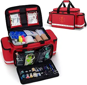 Trunab Emergency Responder Truma Bag 空的,专业急救箱 存储医疗袋 内分包和无缝底部,EMT的理想,EMS,辅助医生,Red,BAG