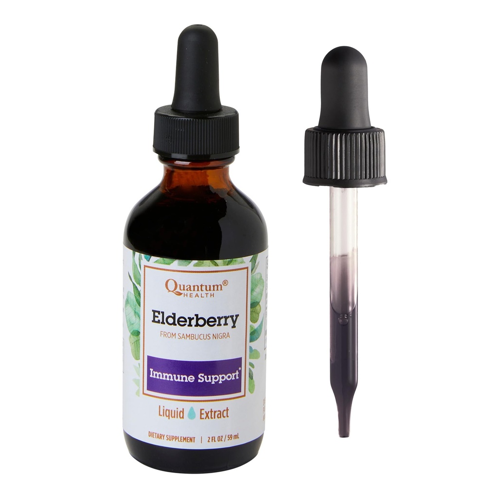 量子健康 黑长莓液体提取 Sambucus Nigra Immune支持公式 700mg - 男女抗氧化剂的每日井喷 - 高剂量,快速吸收,Vegan - 2 Fl Oz
