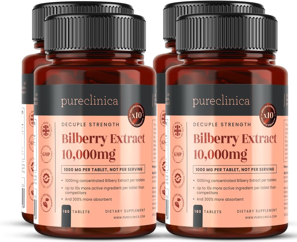 Bilberry 抽取 10,000 mg x 720 片剂(4瓶) - 10 X 每片比大多数其他的多