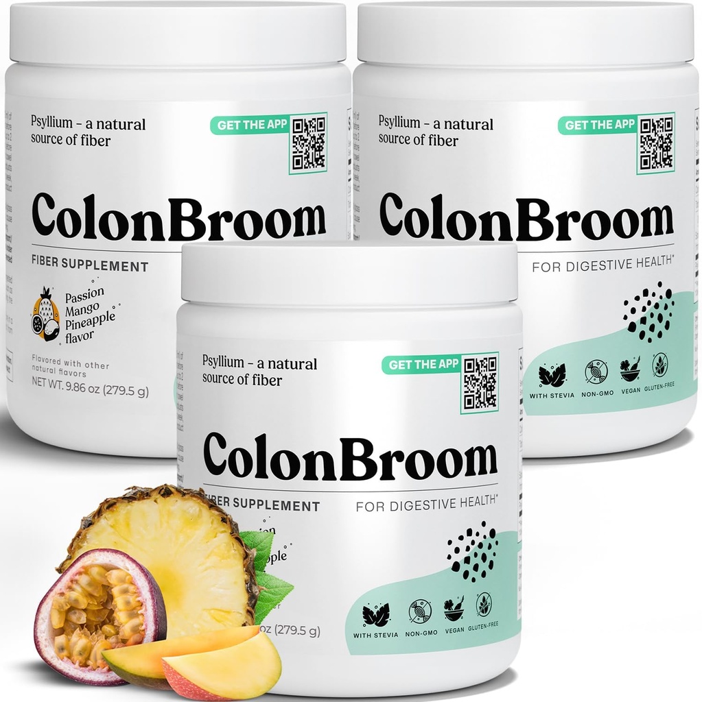 ColonBroom Psyllium Husk Powder with Stevia (热带水果) - Colon Cleanse for Bloating Relief & Gut Health - Colon Broom Fiber Powder 饮料 - Vegan Fiber Powder Stevia 补编,150 服务品