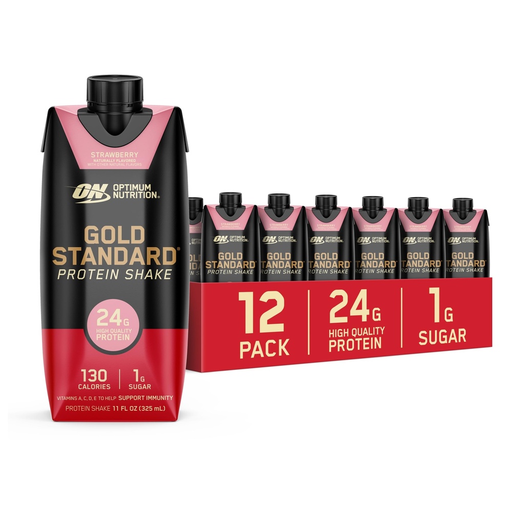 最佳营养金标准蛋白摇摆,24g蛋白,准备饮用蛋白,草莓,11 Fl Oz,12 Counter (Pack of 1) (Package May Vary)