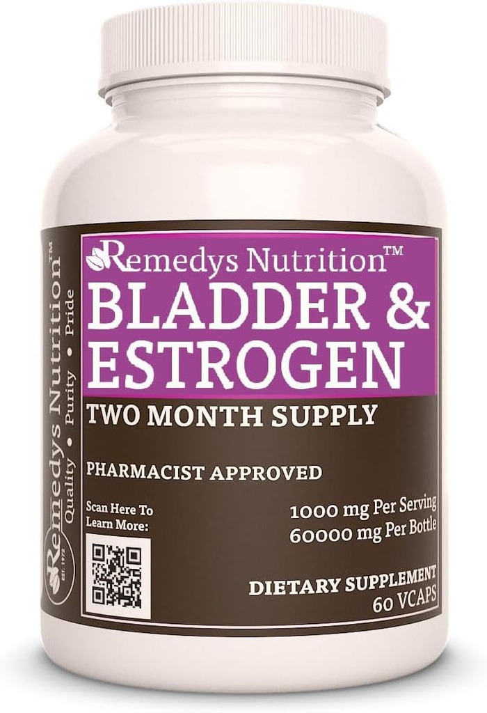 补救措施的营养 Bladder 和雌激素卡普尔 + 1000 mg, 60 Vegan Capsules → 两个月供应 + 月供应 + 月供应 包括香蜜酒、红克洛弗和Burdock