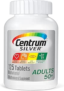 Centrum Silver Multivitamin for 成人50 Plus, Multivitamin/多minar 配有维生素D3,B维生素,钙和抗氧化剂,Gluten Free,N-GMO 配料 - 125 Counter