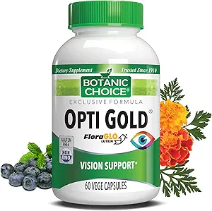 植物选择 Opti Gold - Premium Vision眼健康支持补充剂,配有6种强力营养剂 - 15 mg 具有专利的高度易腐植物 Glo Lutein Alpha Lipoic Acid - 60 Capsules