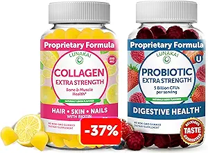 Lunakai Collagen和Probiotic Gummys Bundle -- -- 非GMO、Gluten Free -- -- 抗衰老、头发生长、皮肤护理和坚固钉和消化性健康 -- -- 30天供应