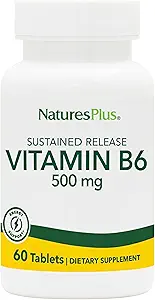 NaturesPlus 维生素B6 (Pyridoxine HCI),持续释放 - 500 mg,60 蔬菜片 - 能量与代谢促进器,记忆,Mood,免疫支持补充 - Gluten-Free - 60 services