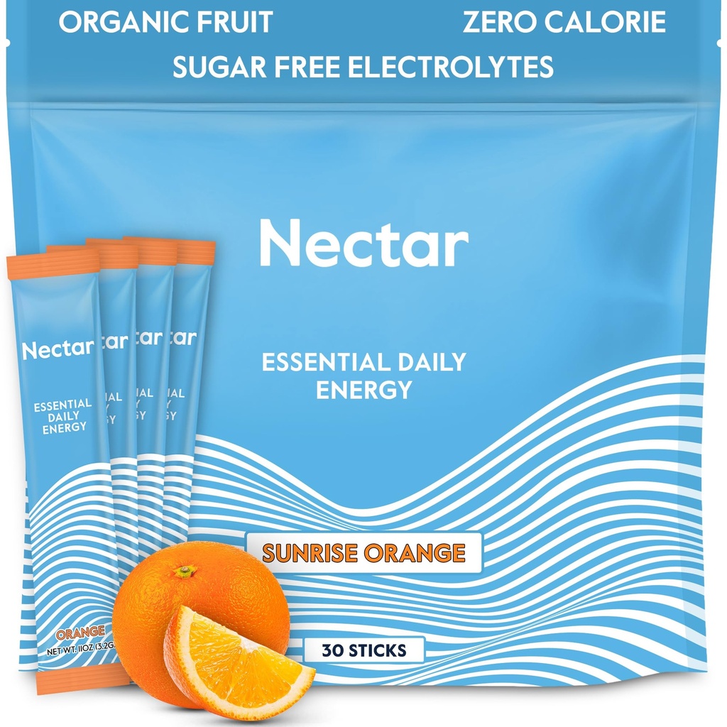 Nectar Energy Booster - 有机咖啡因,B12和电解质 - 无糖和零卡路里 - 健康咖啡,能量饮料和苏达替代品 - 水力和能量补充剂(橙30粉包)