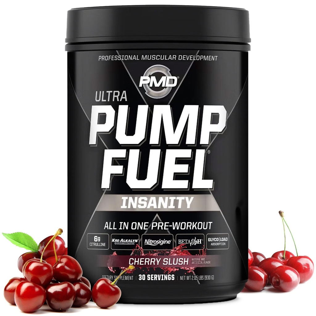 PMD 运动泵燃料 Ultra Insanity - Premium Prewout Powder & Muscle Pumn, 更大的焦点,耐力和复苏,Premium Creatine, Arginine & Beta Alanine - Cherry Slush (30位服务员)