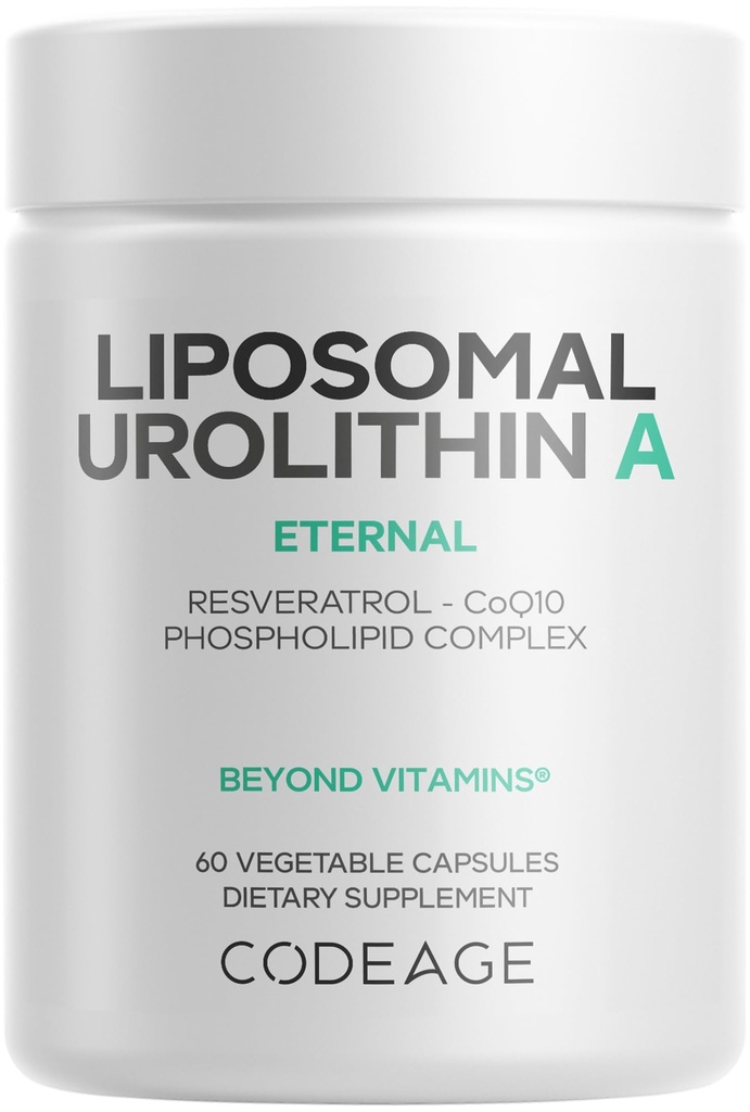 编码:Liposomal Urolithin A Supplement 500 mg Pervice + Reveratrol, Betaine, CoQ10, Ellagitannins - NADH、NMN、NAD、NR和PQQ维生素 - 生物可用量 - 60卡普苏尔
