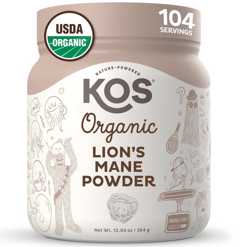 KOS 有机狮子的马恩粉 - 天然诺热带超级食品 - Vegan 功能蘑菇,基于植物,USDA认证,非GMO,Soy & Gluten - Free - 104 服务