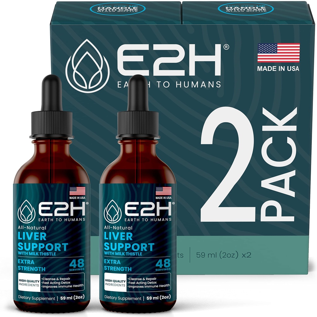 E2H 肝脏支持补充剂 牛奶酸盐 - 肝脏健康配方 - Artichoke 提取剂 Dandelion Root, Chanca Piedra, 和更多 - 吸附液配方(2瓶)