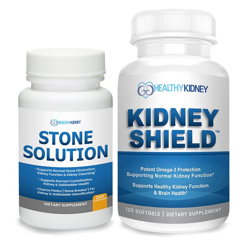 Stone Solution Capsules- Natural Dissolver, Kidney Stone Support & Kidney Cleanser, 60 Servings + Kidney Shield 120 Caps Kidney Supplement to Support Normal Kidney Function and Support Kidney Health