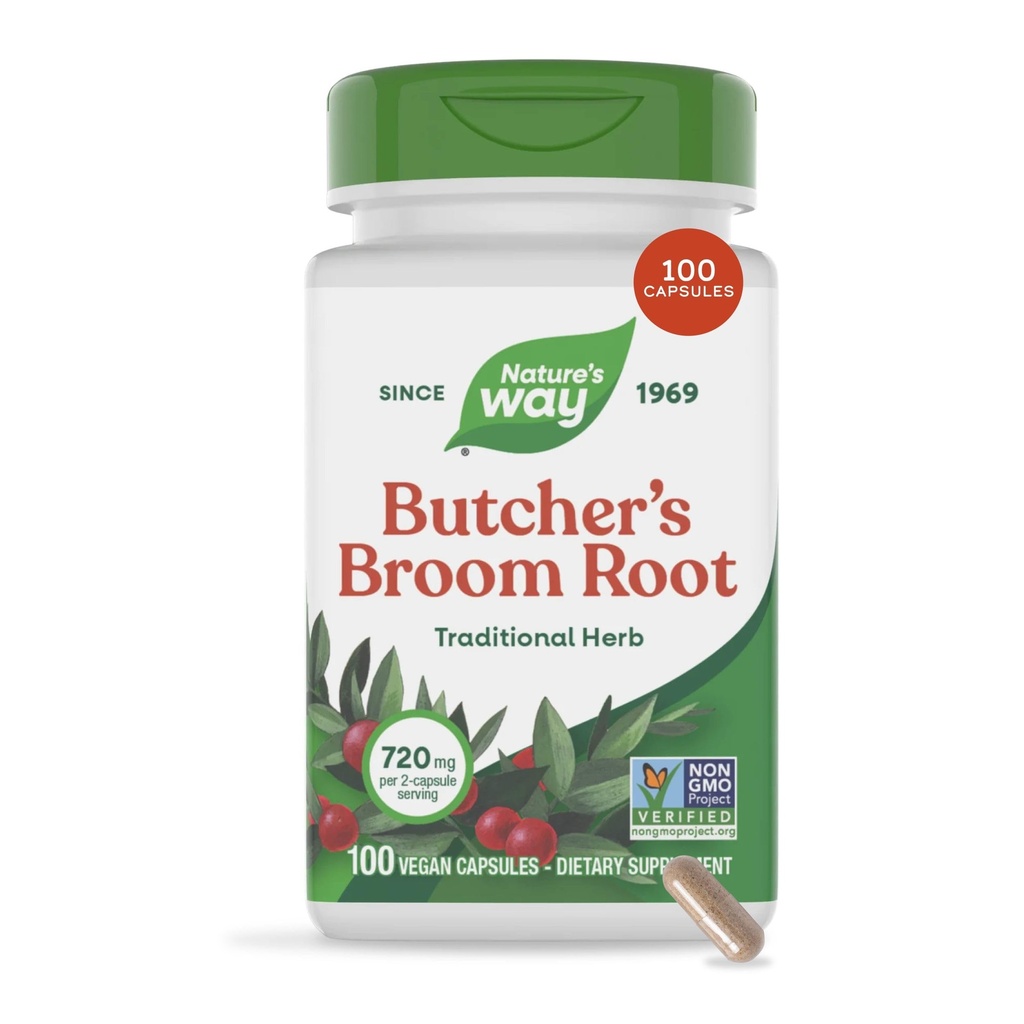 Natural's Way Butcher's broom,传统草药,每2个Capsule服务720毫克,非GMO项目验证,100 Vegan Capsules(装入5月Vary)