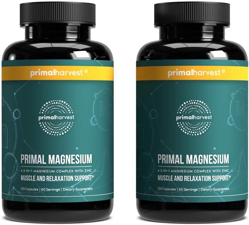 Primal 收获镁 复合物 310mg 由 Primal 收获与甘油镁 、 石酸盐 、 玛拉特 和 锌 2 Pack, 240 Capsules