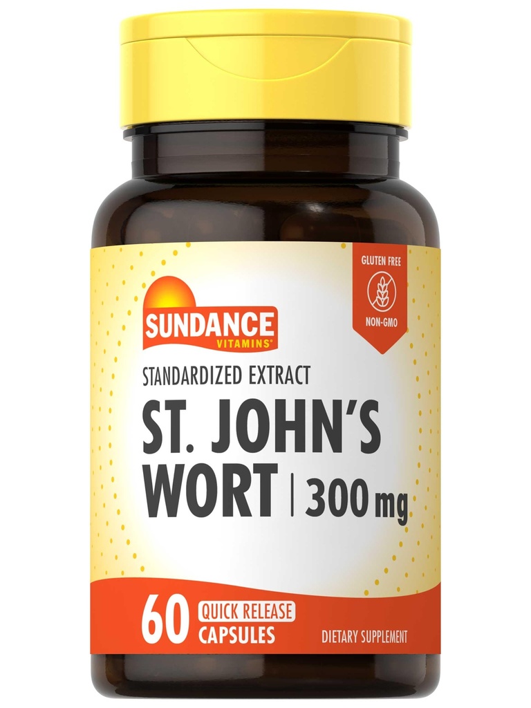 Sundance St. John's Wort Capsules → 300mg → 60 Counter → Non-GMO 和 Gluten 自由标准化摘录