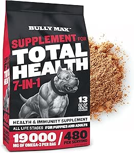 BULY Max 7-in-1 狗多维他明粉与Omega 3, 6, Glucosamine & Chondroitin for Imune System, Digestive & Joint Health - Food Topper, Vitamins & Supplements for Pupby & Adult Dogs, 13 Oz Bag (英语).