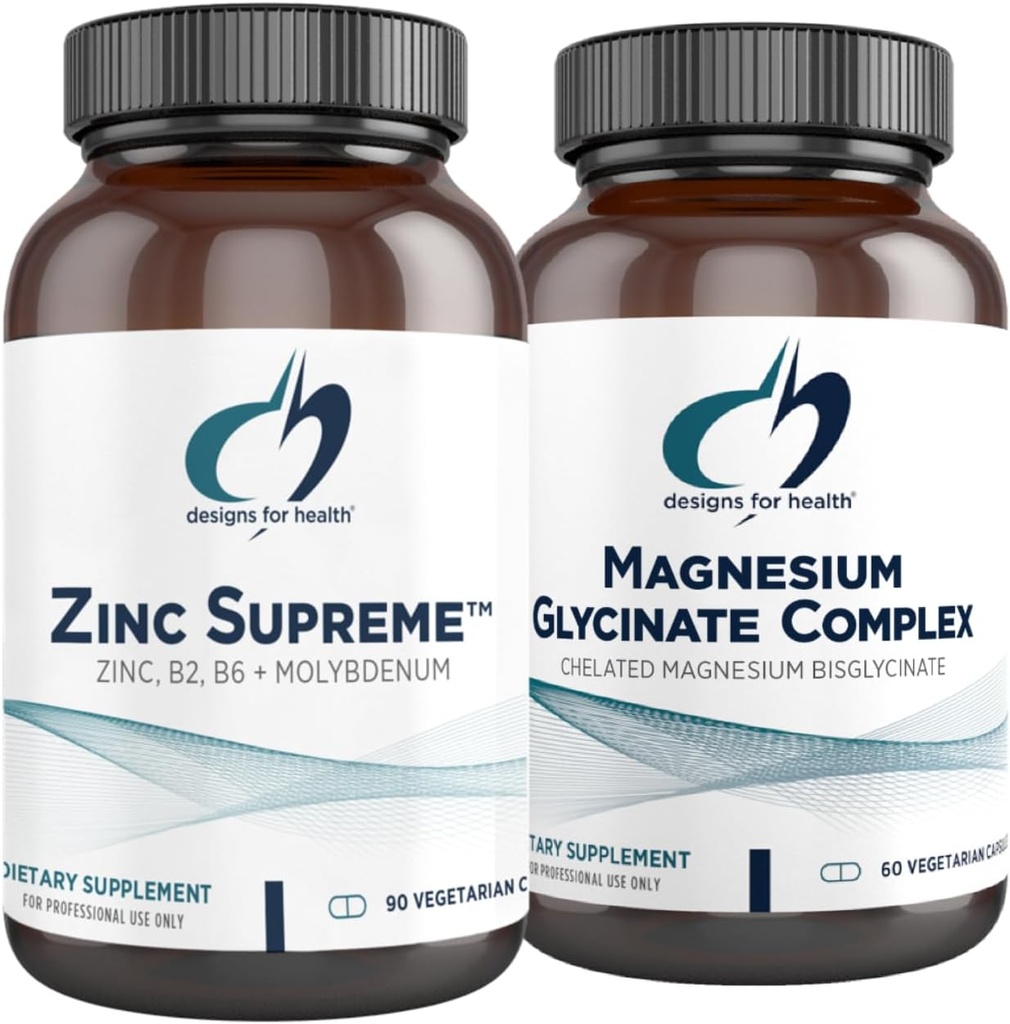 健康镁甘油化合物(60 Capsules)和锌最高(90 Capsules)的设计 - 高吸收镁与锌 Bisglycinate Chelate 和合剂用于免疫支持