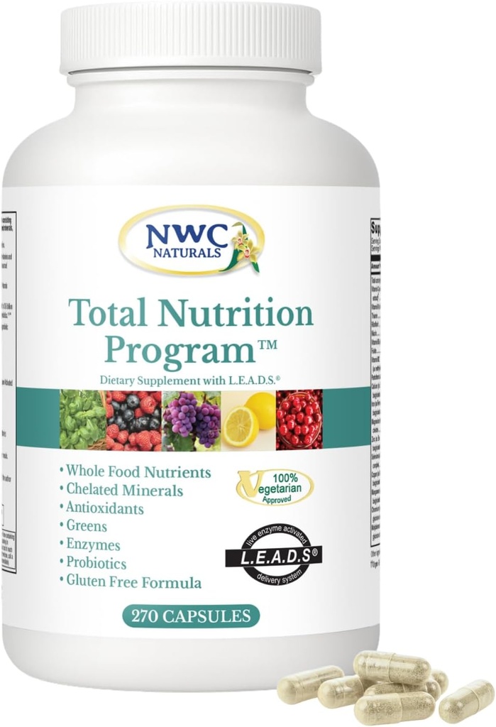 NWC Naturals Total-Nutrition Programme 多维他命与酶加增生素和亲生素补充剂,男女全面护理,蔬菜自然全食维生素,270卡普尔