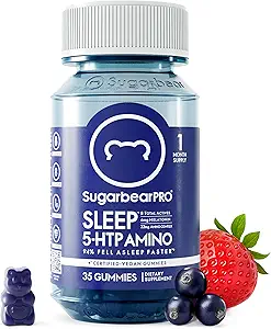 SugarBearPro Sleep Gummy 1个月供应量,超强Melatonin 6mg,供男女使用,Vegan维生素B6,L-Theanine,5HTP,Valerian,成人和青少年睡眠援助,认证科舍尔