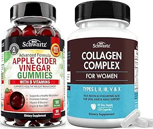 BioSchwartz ACV Apple 苹果苹果苹果醋葡萄酒 配B 复合维生素(3个月供应) 加水解Collagen Peptide Capsules(45天供应)