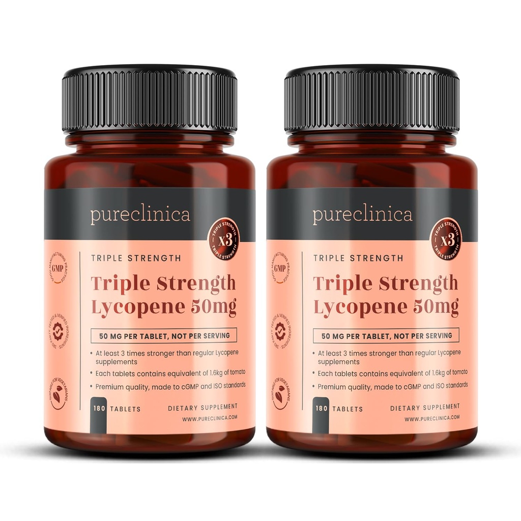 pureclinica Lycopene Supplement 50mg – 高强度番茄提取抗氧化剂 – 360平板(1年供应量) – 前列腺健康,心脏,眼和皮肤支持 – GMO Free