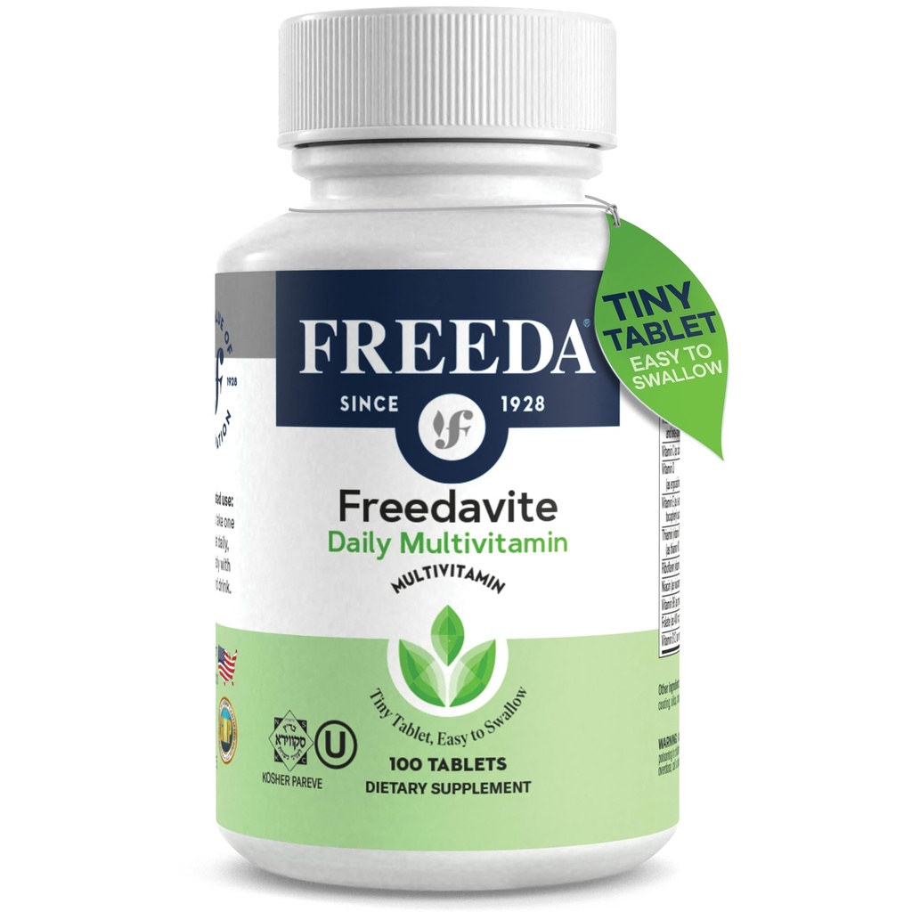 Freedavite Tiny 板块 - 男女中度多维明 - 维生素A,C,D,E,B1,B2,B6,B12,Biotin,钙,锌,铁,镁,曼干内塞,铜,硒,碘 - 100个计数.