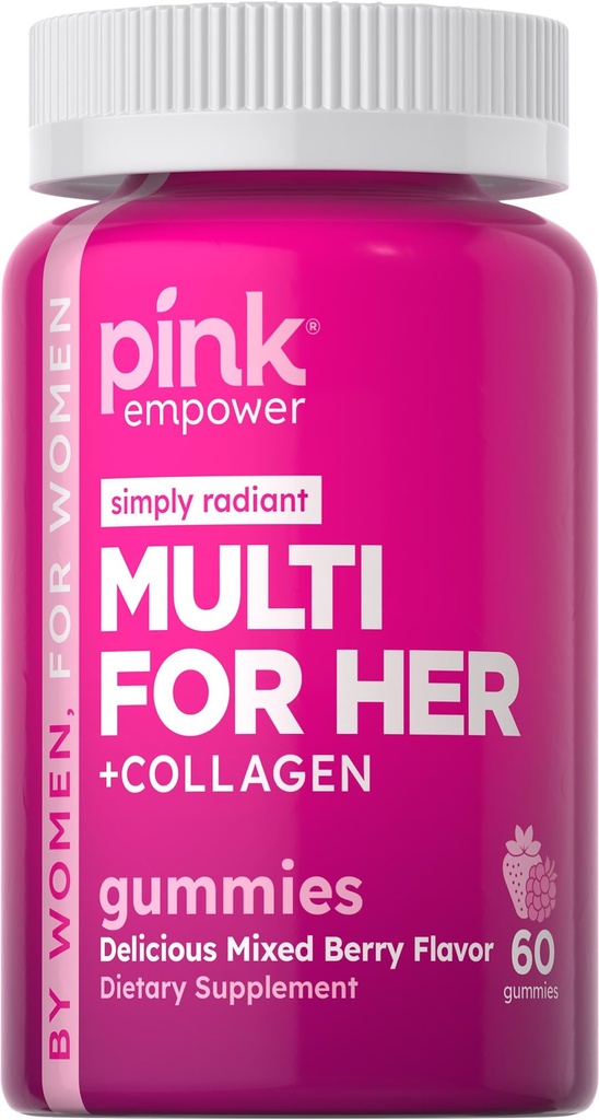 PINK 女性多维塔明 Gummys + 非GMO & Gluten Free ++ Plus Collagen & Biotin + 混合贝里火焰