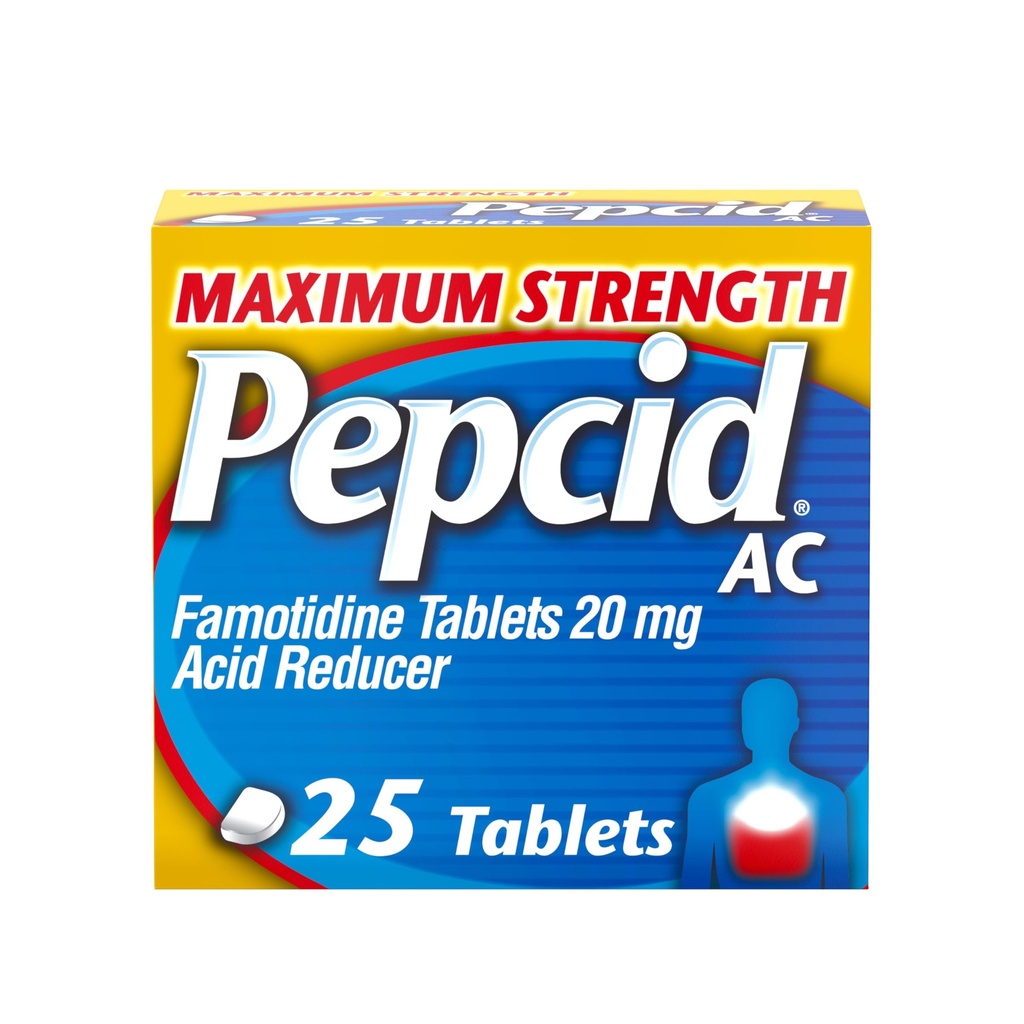 Pepcid AC 最大强度心脏灼伤救药片,OTC 药物预防与释放 心脏灼伤与酸性还原因酸性消化,20mg Famotidine 酸性还原剂,快速作用,25厘米