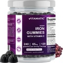 女性和男性维生素铁65毫克Gummys补充剂 - 240 Vegan Gummys - 具有维生素C的大口味铁Gummy维生素