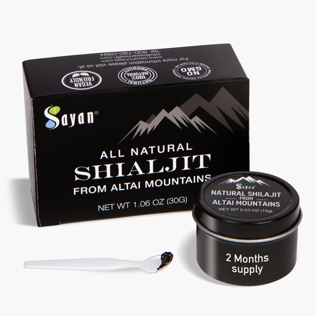 Sayan Pure referental Altai Shilajit Resin - 15格拉姆,2个月供应量 - 高功效有机富尔维酸补充剂,供妇女和男子支持免疫系统、能量和脱氧-Vegan,非GMO