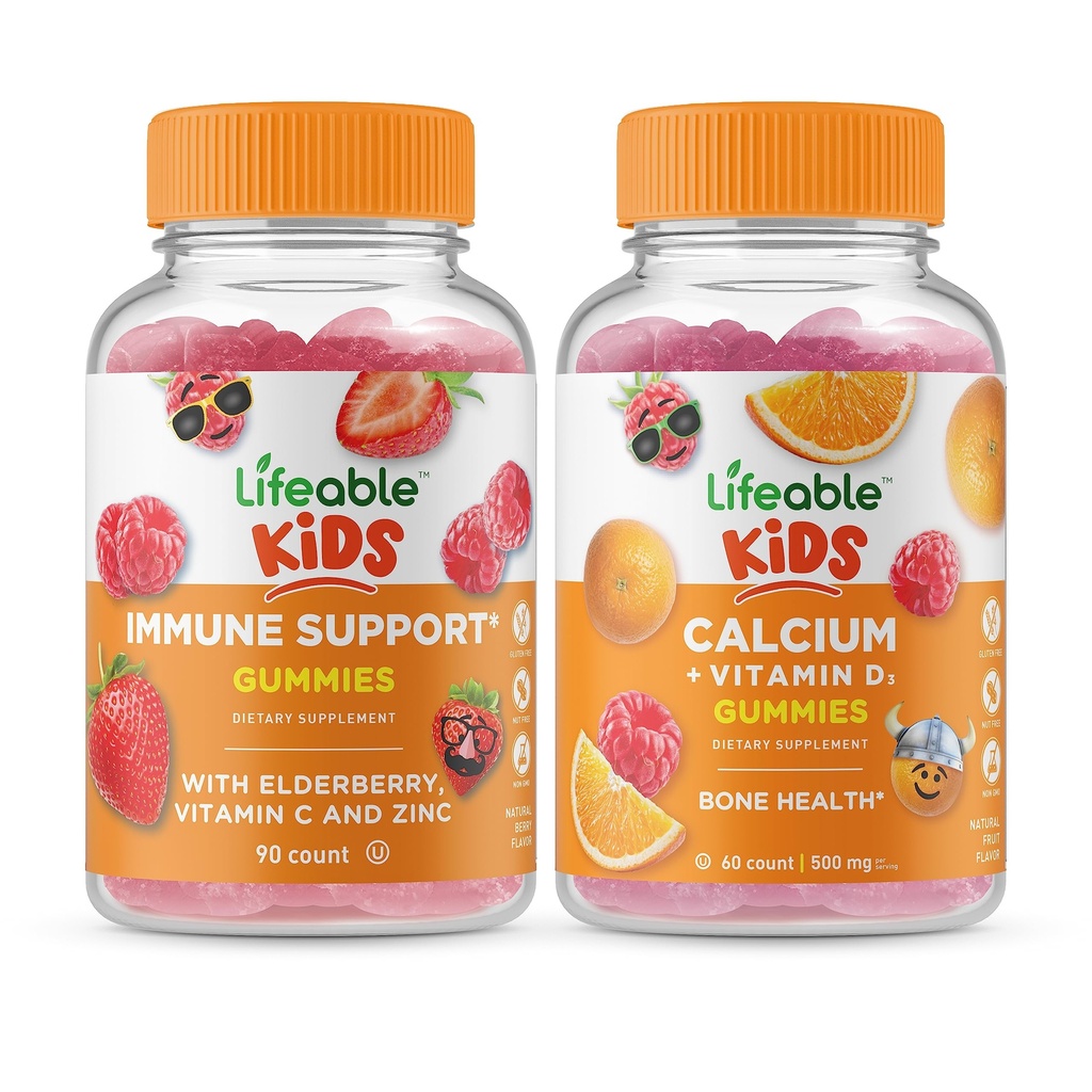 活性免疫支持儿童+钙与维生素D儿童,Gummys Bundle - 大品尝,维生素补充,Gluten Free, GMO Free, Chewwable Gummy