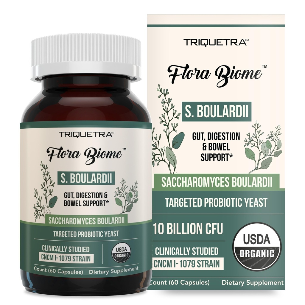 有机沙卡罗米西丝·博拉尔迪伊 - 10亿 CPU - 临床验证 CNCM I-1079 Probiotic Strain - Gut, Digestion and Health Bowel Support - S. Boulardii Probiotic的第一有机形式 - 60 Counter