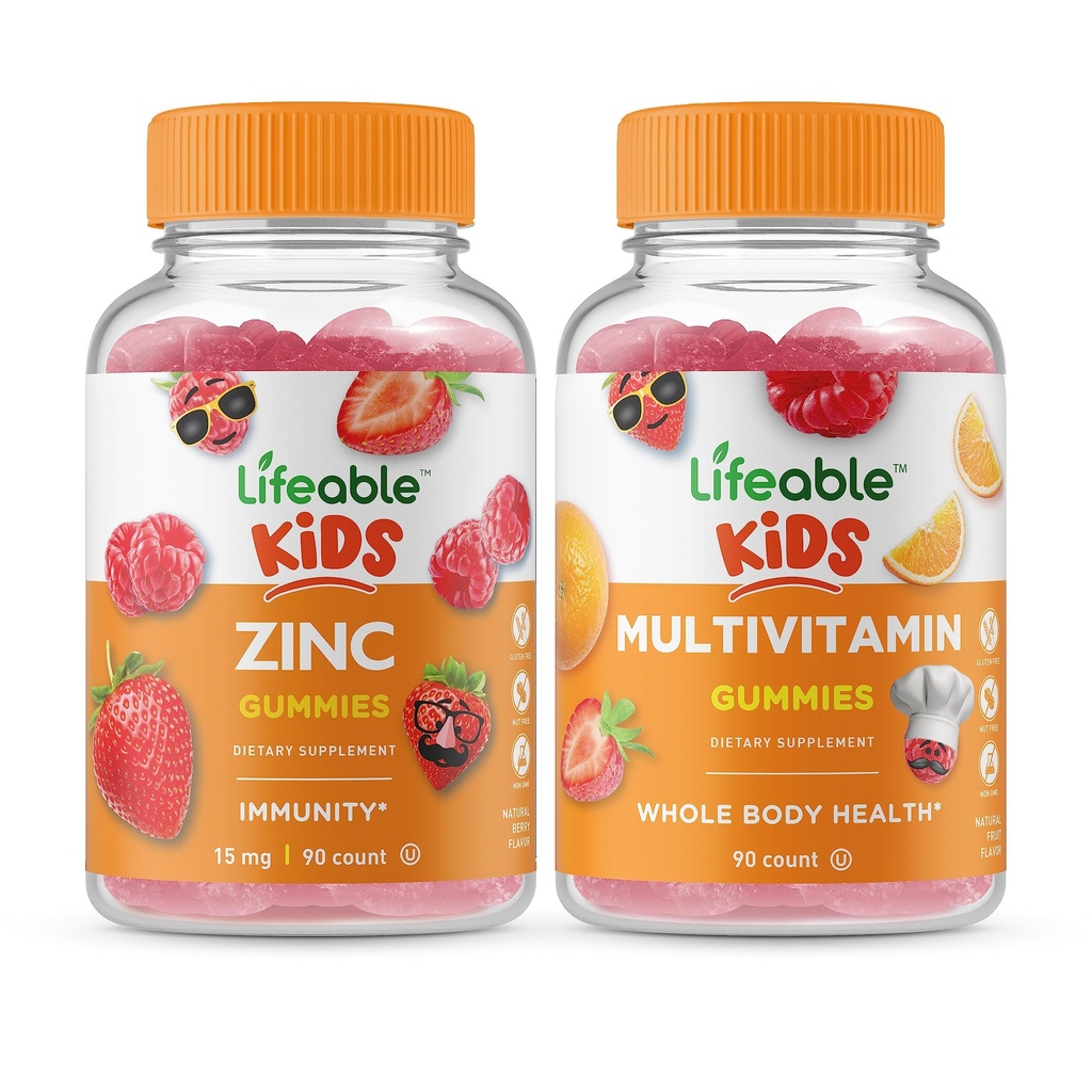 活生生的锌族儿童+多维他命儿童,Gummys Bundle - 大品尝,维生素补充,Gluten Free,GMO Free,Chewable Gummy