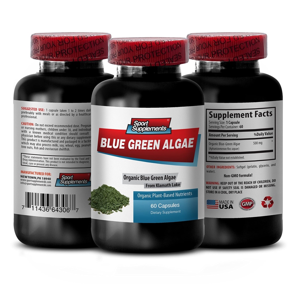 纯草药补充剂 - 克拉玛斯蓝绿藻500mg - 增加能量水平,改进文摘和增强免疫系统,螺旋藻,氯拉,克拉玛斯蓝绿藻粉 - 1B 60 Capsules
