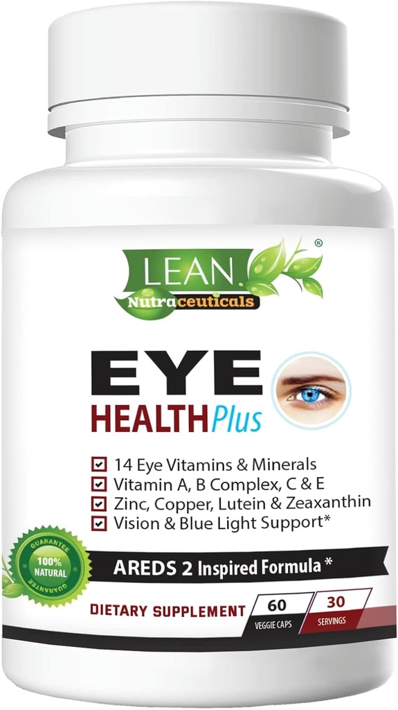 Areds 2 眼健康+w/铜,维生素A B C E,Lutein & Zeaxanthin, Quercetin, Zinc, Bilberry 提取, Biotin - 视力护理,干燥, Strain, 成人夜视补充60胶囊