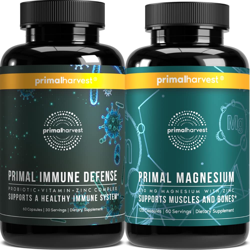 镁补充剂和免疫防御补充剂 -- -- Primal Harvest -- -- 联合支持盖和亲生药+锌+维生素复合药丸