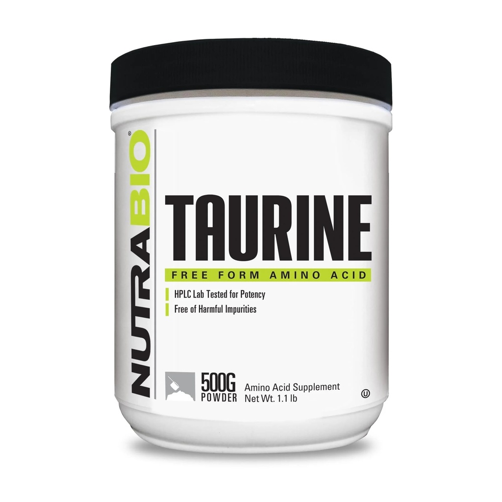 NutraBio Taurine Powder 500g 纯自由Free-Form L-Taurine 氨酸补充 + 支持细胞健康、能源和健康 + 非GMO, USP等级