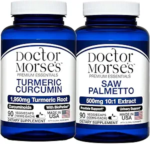 Morse医生的Turmeric Curcumin 1950mg & Saw Palmetto 5000mg Bundle - 联合支助、前列腺健康、以及生物Perine & Potent 提取物的总体健康、FDA-注册、NSF-认证90 Capsules