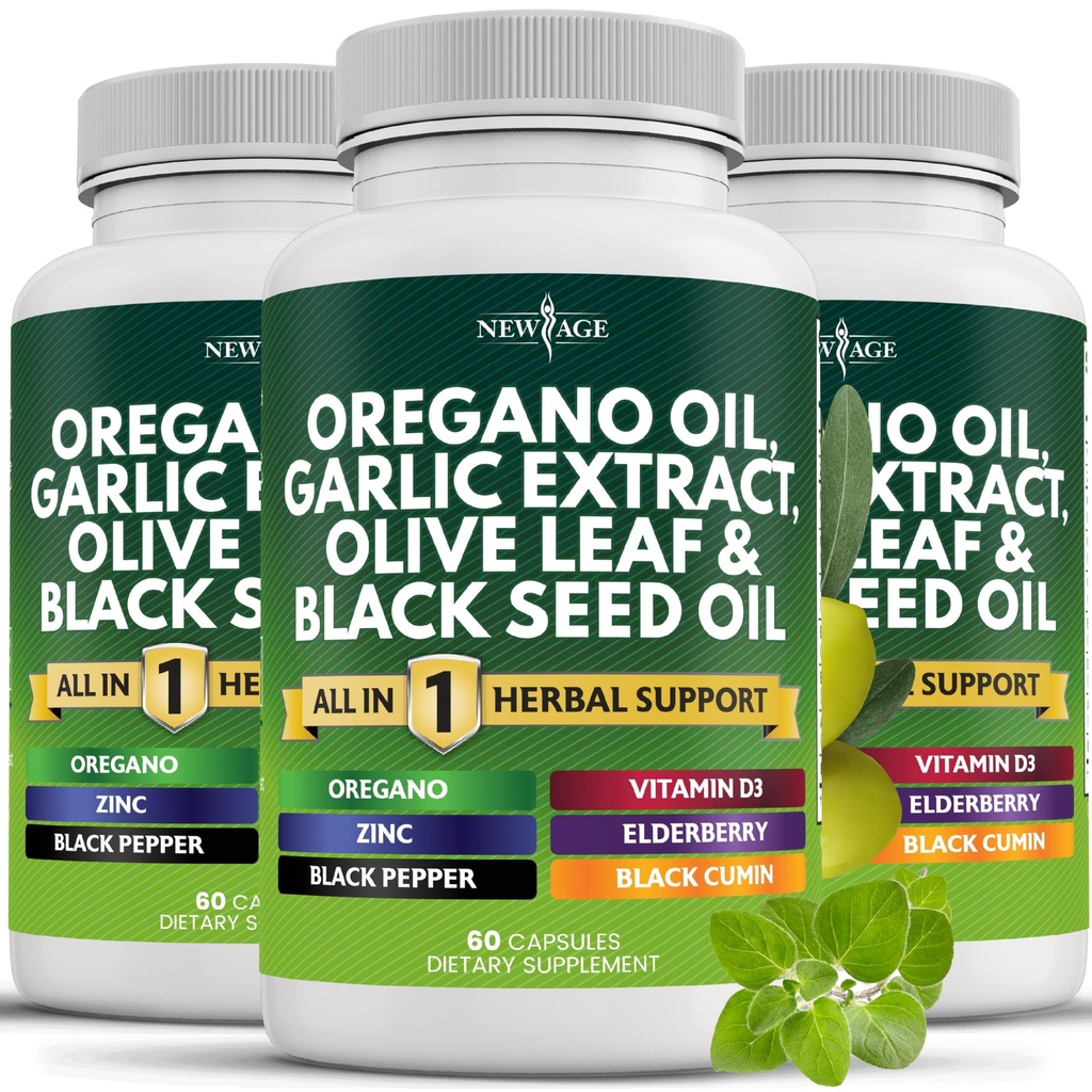 新的AGE Oregano Oil Oregano Oil Garlic 提取橄榄叶与Astragalus - 男女补编 - 180 计数