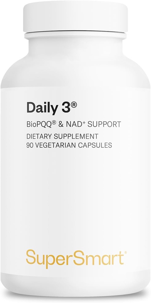 Supersmart Daily3 + Bio PQQ (All-in-One Profile) - 男女多维特敏 - 45 基本营养素 QQ Non-GMO & Gluten-Free - QQ 1 个月供给 - 90 蔬菜卡普尔